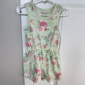 Toddler Girl Romper, Green Flamingos, Garanimals, 2T